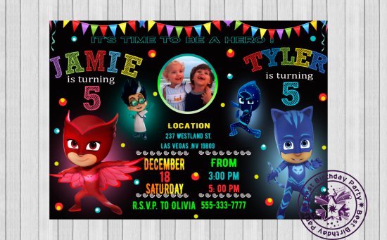 Sibling Birthday Party Pj Masks Pj Masks Birthday Invitation Pj