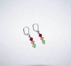Handmade Crystal Earrings Swarovski Crystals In Magenta Topaz And Handmade Crystal Earrings Swarovski Crystals In Magenta Topaz And Green