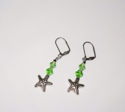 Handmade Starfish Earrings Green Swarovski Crystals Charm Handmade Starfish Earrings Green Swarovski Crystals Charm Black Seed Bead