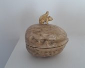 Walnut Shaped Ceramic with a Squirrel on Top