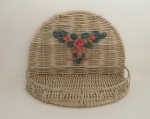 Bathroom Wicker Basket Shelf With Rose Design