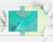 Turquoise Handmade Cotton Embossed Wedding Card