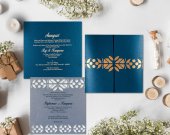 Blue Shimmery Laser Cut Wedding Invitation