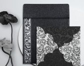 Black Shimmery Floral Themed - Screen Printed Wedding Card