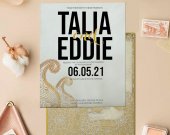Gold Off-White Shimmery Paisley Themed Wedding Invitation