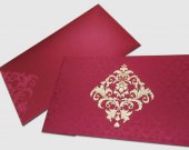 Moderate Red Shimmery Damask Themed - Screen Printed Wedding Card