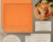Autumn Orange Wooly Foil Stamped Wedding Card