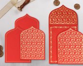 Red Handmade Silk Paisley Themed - Glitter Wedding Invitation