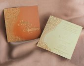 Shimmery Screen Printed Wedding Invitation: Atomic-Tangerine