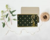 Dark Green Matte Paisley Themed Wedding Invitation