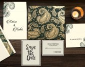 Sea Green Matte Paisley Themed - Screen Printed Wedding Card