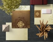 Brown Ivory Shimmery Damask Themed - Screen Printed Wedding Card