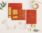 Red Shimmery Embossed Wedding Invitation