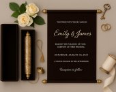 Black Velvet Scroll Wedding Invitations
