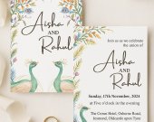 White Handmade Cotton Peacock Themed Wedding Invitation: Peacock-Green