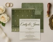 Dark Olive Green Wooly Foil Stamped Wedding Card