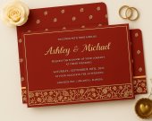 Red Handmade Cotton Screen Printed Wedding Card