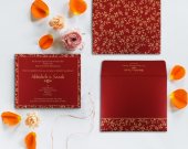 Wine Red Shimmery Screen-Printed Wedding Invitation