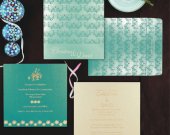 Turquoise Shimmery Butterfly Themed - Screen Printed Wedding Card