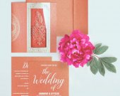 Burnt Orange Shimmery Foil Stamped Wedding Invitation
