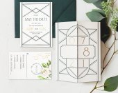 White Matte Floral Themed - Screen Printed Wedding Invitation: Lustrous-Night