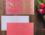 Hot Pink Shimmery Damask Themed - Screen Printed Wedding Invitation