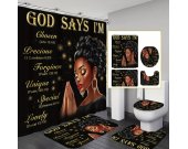 4Pcs African Girl Prayer Bathroom Shower Curtain Set