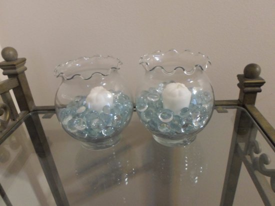 Glass Bowls with Glass Beads & Candles - Set of 2 - Cherub Sculptures Not Included