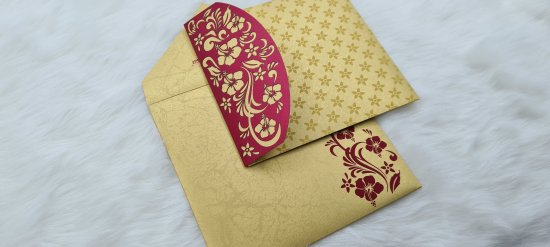 Wine Red Shimmery Laser Cut Wedding Invitation