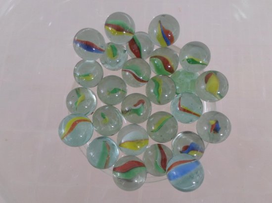 Glass Stones - One (1) Pound Clear Marbles with Multi-Color Interior