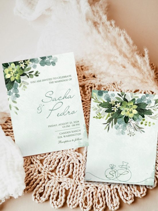 White Handmade Cotton Wedding Invitation: Spring-Digital
