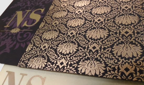 Dark Brown Matte Damask Themed - Screen Printed Wedding Invitation