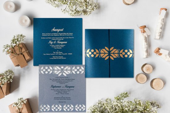 Blue Shimmery Laser Cut Wedding Invitation