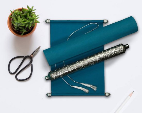 Turquoise Velvet Scroll Wedding Cards Invitations