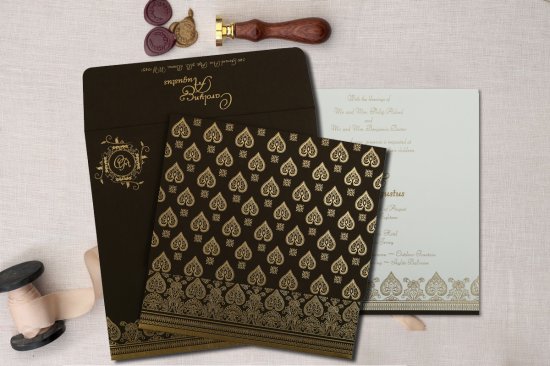 Brown Matte Screen Printed Wedding Invitation