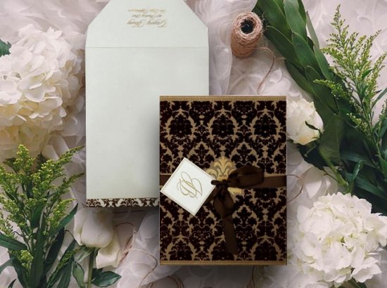 Brown Shimmery Paisley Themed - Screen Printed Wedding Invitation