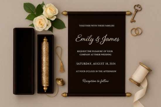 Black Velvet Scroll Wedding Invitations