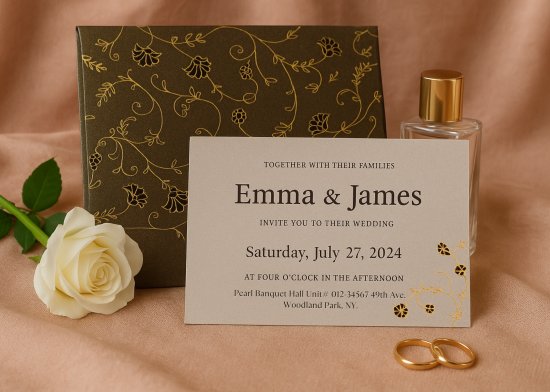 Brown Shimmery Screen Printed Wedding Invitation