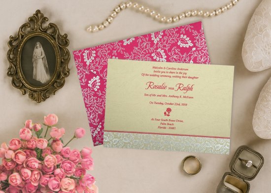Hot Pink Matte Paisley Themed - Screen Printed Wedding Invitation