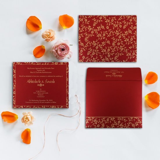 Wine Red Shimmery Screen-Printed Wedding Invitation