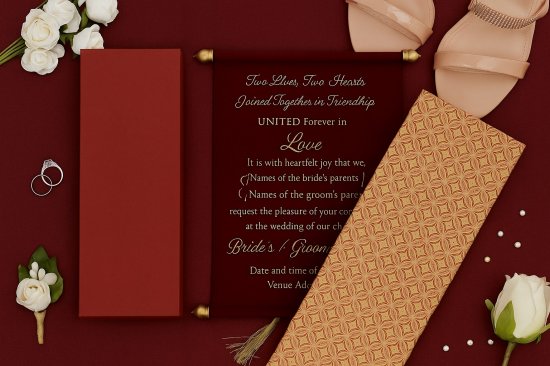 Burgundy Velvet Scroll Wedding Invitation