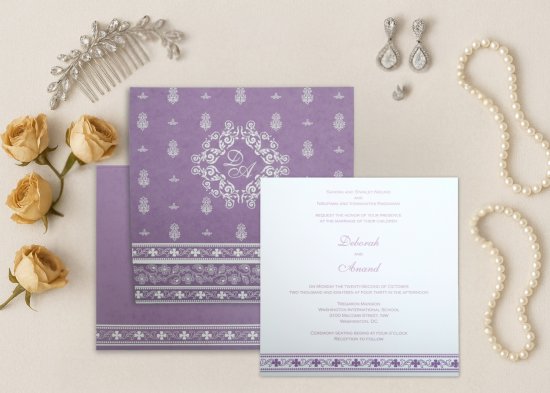 Purple Matte Screen Printed Wedding Invitation