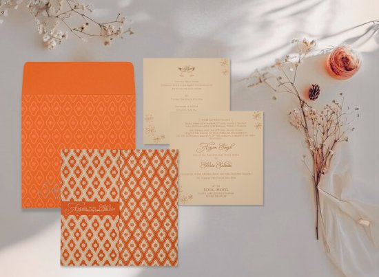 Dark Salmon Matte Screen Printed Wedding Invitation
