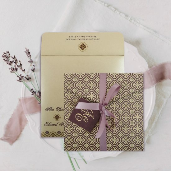 Purple Shimmery Screen Printed Wedding Invitation
