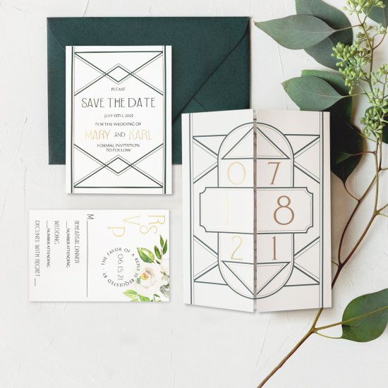 White Matte Floral Themed - Screen Printed Wedding Invitation: Lustrous-Night