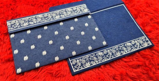 Cobalt Blue Handmade Silk Screen Printed Wedding Card