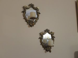 Antique Gold Framed Mirrors / Candle Holders - Set of 2