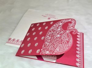 Hot Pink Matte Paisley Themed Wedding Invitation