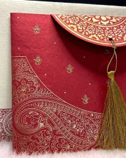Falu Red Handmade Cotton Embossed Wedding Card