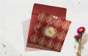 Wine Red Shimmery Foil Stamped Wedding Card